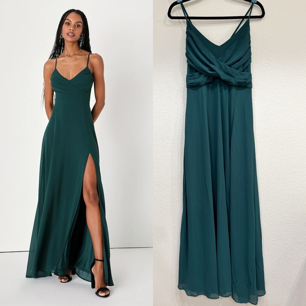 Lulu's Teal Green Spaghetti-Strap Maxi Dress
